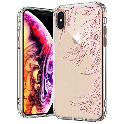 MOSNOVO Flower iPhone Xs MAX Case, Cherry Blossom Floral Flower Pattern Printed Clear Design Transparent Plastic Back Case with TPU Bumper Gel Protective Case Cover Compatible with iPhone Xs MAX