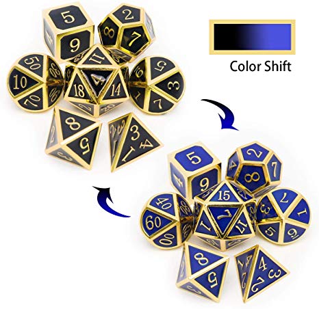 HaxtecTemperature Color Chaning Metal DND Dice Set Polyhedral D&D Dice for RPG Dungeons and Dragons-Gold Black Blue Shift