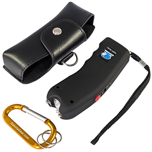 Stun Gun w/Flashlight, Panic Alarm, Rechargeable Internal Battery, Safety Pin, Wrist Strap, Carabiner & Clip-on Carry Case. Includes Quick Set-up and "How To" Guides.