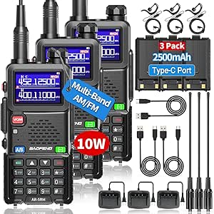 BAOFENG Radio 5RM 10W Ham Radio Long Range Handheld AR-5RM Two Way Radio NOAA Weather Receiver Rechargeable Walkie Talkies UV5R, Copy Frequency 999CH with Type C Charging Battery (3 Pack)