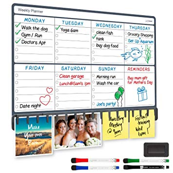NoteTower - First Ever Magnetic Refrigerator Weekly Planner with Paper Holder - Includes 4 Dry Erase Markers & Eraser - Stain Resistant Technology