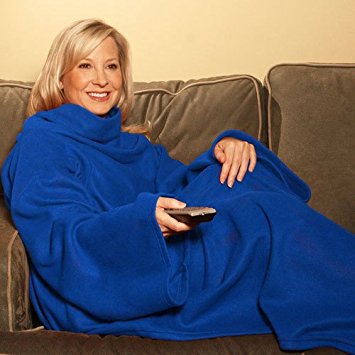 Snuggle Fleece Blanket Cozy Wrap Warm Throw Travel Plush Fabric With Sleeves As Seen On TV- Blue