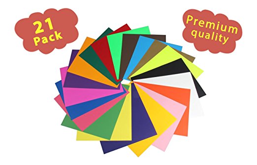 Heat Transfer Vinyl – Set of 21 Iron On Vinyl Sheets – Multiple Colors HTV Vinyl for Ease of Application – Ideal as Bags, Hats, Hoodies or T Shirt Vinyl