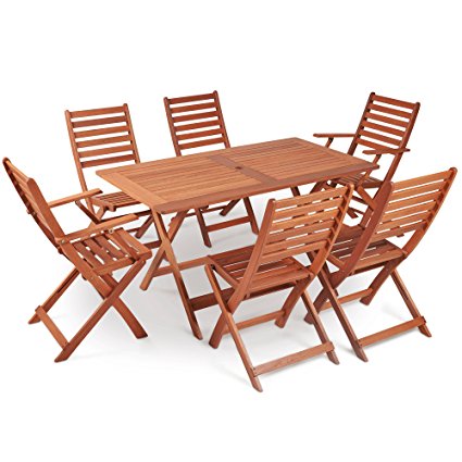 VonHaus 6 Seater Wooden Dining Set - Rustic Folding Table and 6 Chair Garden Set - Outdoor Furniture 7 Piece Set Made from 100% Hardwood