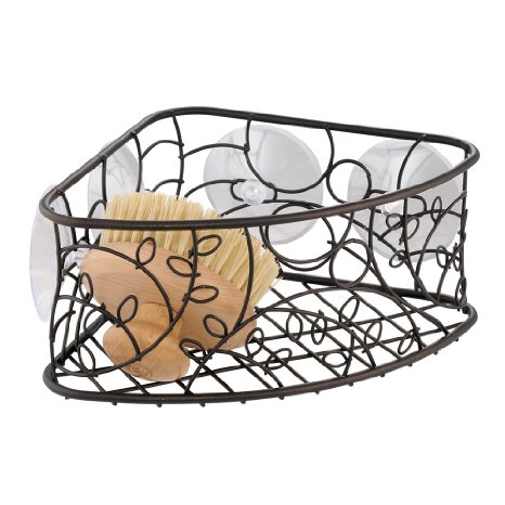 InterDesign Twigz Suction Corner Bathroom Shower Caddy Basket for Shampoo, Conditioner, Soap - Bronze