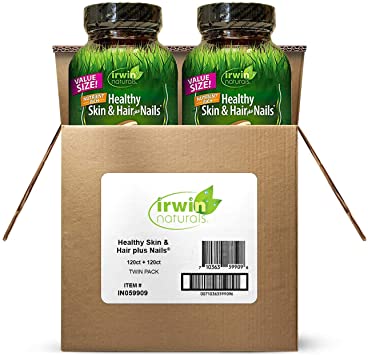 Irwin Naturals Nutrient Rich Healthy Skin & Hair Plus Nails - Promotes Vibrant Shine Texture & Strength - 120 Liquid Softgels Twin Pack