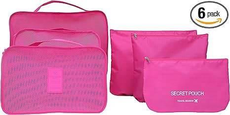 6 sets travel Organizers Packing Cubes Luggage Organizers Compression Pouches(Rose)