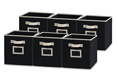 Sodynee Foldable Cloth Storage Cube Basket Bins Organizer Containers Drawers, 6 Pack, Beige/Black