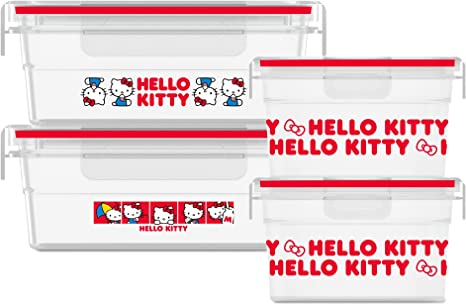 Snapware Hello Kitty | Airtight, Leak-Proof Food Storage Container Set with Lids | Two 4.6-Cup Rectangle Containers and Two 3-Cup Round Containers | BPA Free | Dishwasher, Freezer, & Microwave Safe