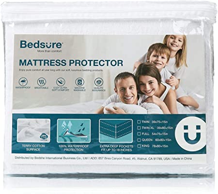 Bedsure 100% Waterproof Mattress Protector Cal King Size (72 x 84 inches) - Terry Cotton Hypoallergenic Mattress Cover, 18 Deep Pocket, White