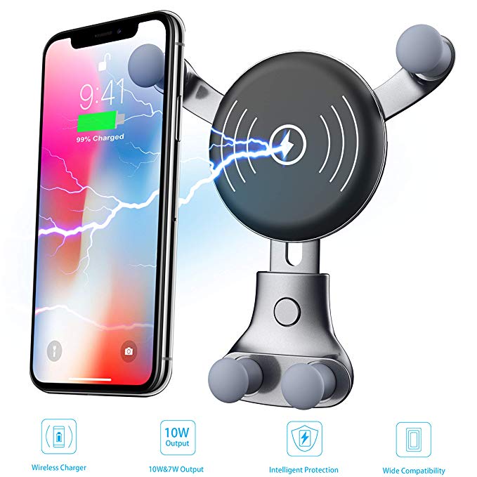 Wireless Car Charger, Air Vent Phone Holder, Fast Car Kit, 10W Compatible for Samsung Galaxy S9/S9 /S8/S8 /S10/S10 /Note 8/9, 7.5W Compatible for iPhone Xs Max/Xs/XR/X/8/8 - New Version