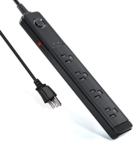 Power Strip Surge Protector, 6 Ft Long Cord,Heavy Duty 4 Outlet 3 Prong Plug, Child Protectors Ideal for Home, Theatre, Office Equipment and More, Black