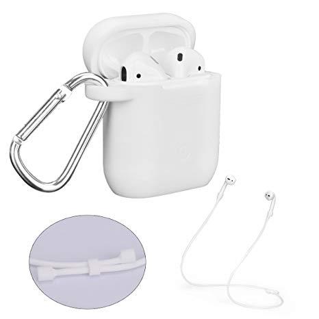 Airpods Case Strap Set, Filoto Waterproof Silicone Cover for Apple Airpod (White)
