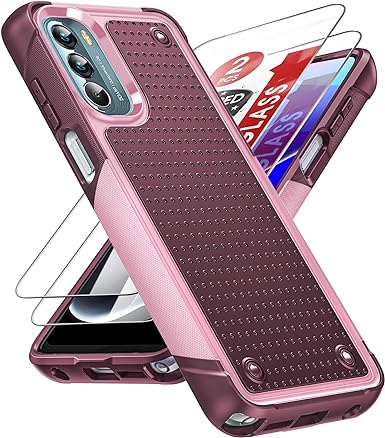 LeYi for Moto G Stylus 5G 2022 Case: Motorola G Stylus 5G 2022 Case with Screen Protectors, Dual Layer Hard PC Back & Soft Bumper Resilient Shock Absorb Case G Stylus 5G 2022 XT2215, Red Pink