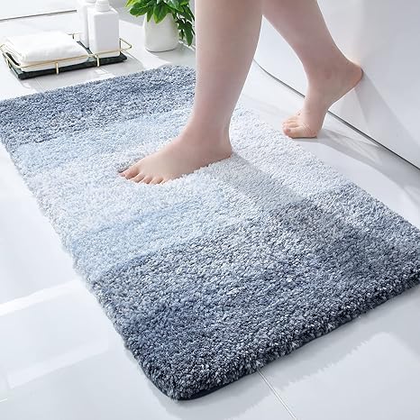 OLANLY Luxury Microfiber Bath Mat, Extra Soft and Absorbent Bathroom Mat, Non-Slip Plush Shaggy Bathroom Rug, Machine Wash Dry, Bath Rugs for Bathroom Floor, Tub and Shower, 16x24, Blue