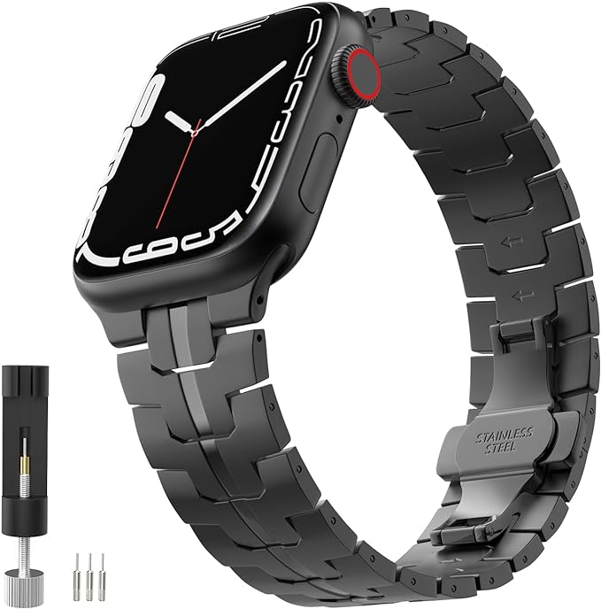 MoKo Watch Strap Compatible with Apple Watch Ultra2 Ultra 49mm Series 9/8/7/6/5/4/3/2/1/SE 42/44/45mm, Adjustable Metal Watch Band Stainless Steel Wristband with Butterfly Buckle, Black