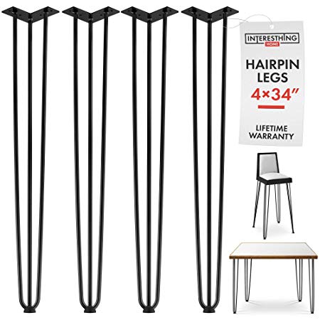 34 Inch Hairpin Legs – 4 Easy to Install Metal Legs for Furniture – Mid-Century Modern Legs for Coffee and End Tables, Chairs, Home DIY Projects   Bonus Rubber Floor Protectors by INTERESTHING Home