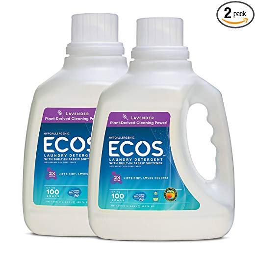 Earth Friendly Products ECOS 2X Liquid Laundry Detergent, Lavender, 200 Loads, 100 FL oz (Pack of 2)