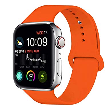 MOOLLY for Watch Band 42mm 44mm, Soft Silicone Watch Strap Replacement Sport Band Compatible with Watch Band Series 4 Series 3 Series 2 Series 1 Sport & Edition (Orange, 44mm(42mm) M/L)
