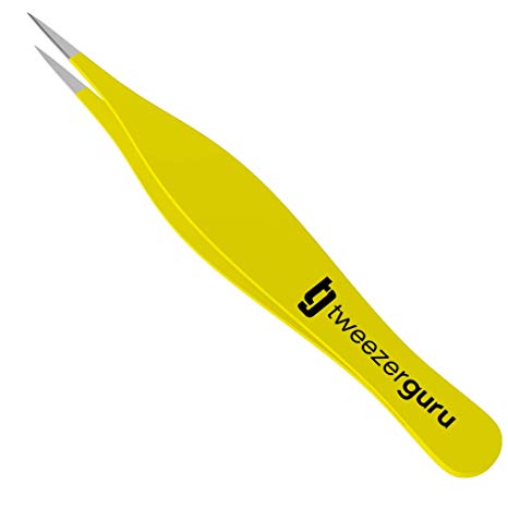 Tweezers for Ingrown Hair by TweezerGuru - Best Stainless Steel Professional Pointed Tweezer – Precision Eyebrow and Splinter Removal Tweezers (Yellow)