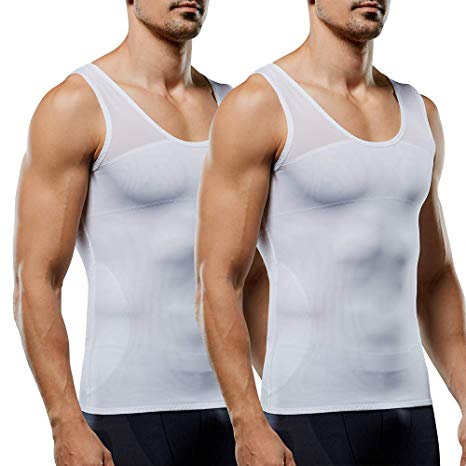 Men's Compression Shirt Slimming Body Shaper Vest to Hide Man Boobs Shapewear