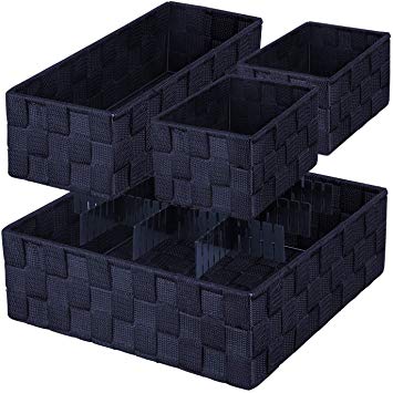 KEDSUM Woven Storage Box Cube Basket Bin Container Tote Cube Organizer Divider for Drawer, Dresser, Closet, Shelf, Office, Set of 4, Navy