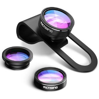 VicTsing Upgraded Phone Lens Kit, Clip-On Fish eye Lens (180 Degree Fisheye,No Dark Corner   0.65X Wide Angle  10X Macro Lens) For iPhone 6,6s Android Devices