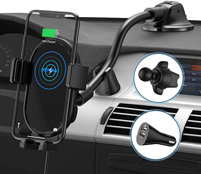 Mpow Wireless Car Charger, 10W/7.5W Qi Fast Charging Car Phone Holder for Air Vent and Dashboard, Car Phone Mount for iPhone 11 Series/X/XR, Galaxy S20 Series/Note10/S10, etc（with QC 3.0 Car Charger）