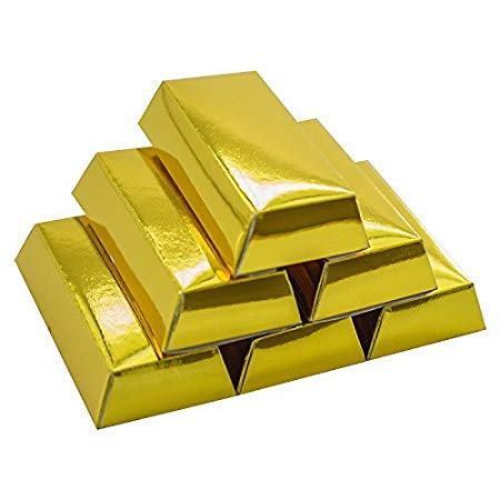 Super Z Outlet Western Casino Pirate Foil Gold Bar Treasure Boxes Party Supplies for Birthday Favors Decoration, Candy, Goodie Bags, Treats, Children Toys Gifts, Arts & Crafts (12 Pack)