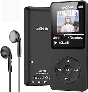 AGPTEK Reproductor de MP3, Bluetooth 4.0 Reproductor de mp3 con Auriculares, 1,8 Pulgadas de 70 Horas de Tiempo de reproducción en Formato MP3 de Niños Radio FM, Tarjeta SD de hasta 128G (envases Ret