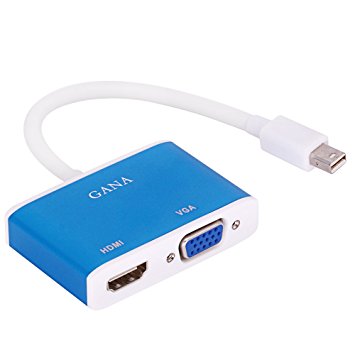 GANA Mini DisplayPort (Thunderbolt) to HDMI VGA Adapter Converter for Macbook Pro Air iMac Surface Pro 3 (Blue)