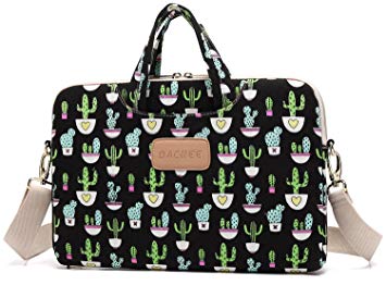 DACHEE Black Cactus Patten Canvas Laptop Shoulder Messenger Bag Case Sleeve for 14 Inch 15 Inch Laptop 15 Case Laptop Briefcase 15.6 Inch