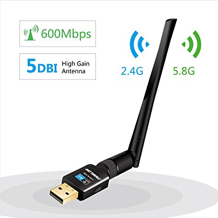USB WiFi Adapter Dongle 600Mbps - Moglor 5dBi Dual Band Wireless WiFi Dongle Antenna Network Card for Laptop/Desktop ,Support Windows 10/8.1/8/7/XP/Vista,MAC OS,Linux