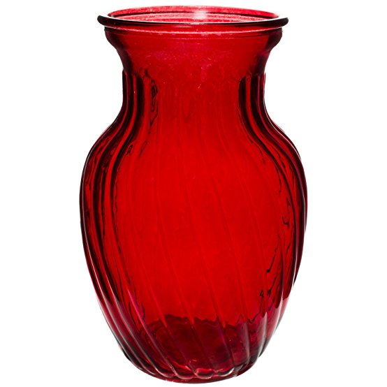 Flower Bunch Glass Vase Decorative Centerpiece For Home or Wedding by Royal Imports - Swirl Style - 8" Tall, 4" Opening, Red