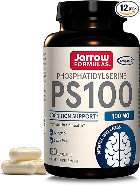 Jarrow Formulas PS100 Phosphatidylserine 100 mg, Dietary Supplement for Brain Health and Cognition Support, 120 Capsules, 40-120 Day Supply, Pack of 12