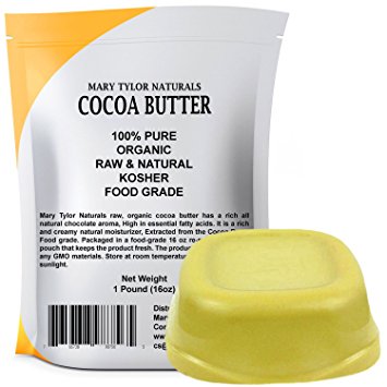 Mary Tylor Naturals Organic Cocoa Butter Large 1 lb Bar, Raw Unrefined Food Grade, Non-Deodorized, Rich In Antioxidants Great For DIY Recipes, Lip Balms, Lotions, Creams, Stretch Marks