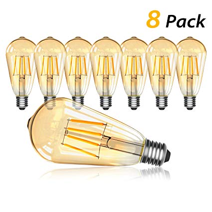 Vintage Edison Light Bulbs,OxyLED Long Life LED Filament Bulbs,8 Packs E27 40W (40W Equivalent) ST64 Retro Screw Edison Bulbs Antique Lamp 2700K Warm White Bulb for Home Party Patio Garden Christmas