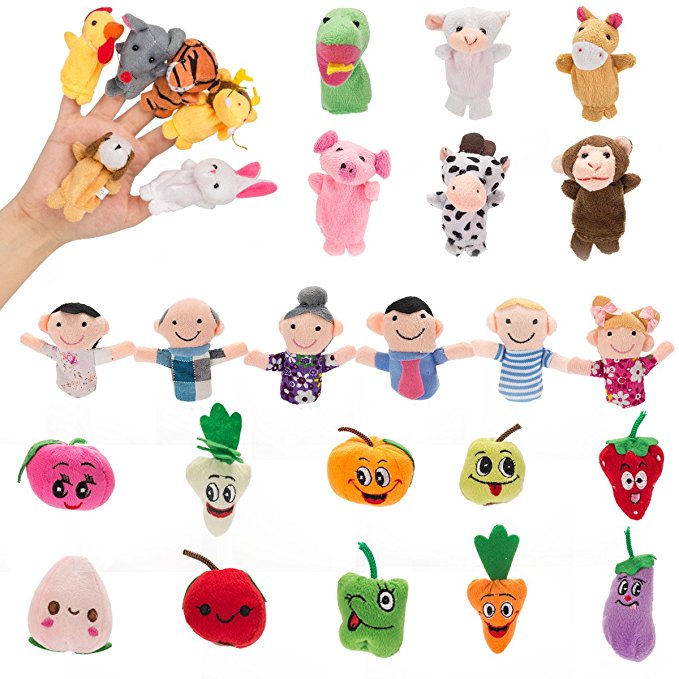 Biubee 28 PCS Finger Puppets Animal family Fruit Toys for Toddlers Kids Adults - 12 Farm Animals   6 Family Members   10 Fruits for Story Telling, Role Play, Great Novelty Educational Toys Set