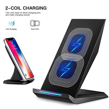 Fast Wireless Charger, YaSaShe QI Wireless Charging Stand for Samsung Note 8, Galaxy S8, S8 Plus, S7 Edge, S7, S6 Edge Plus, Note 5, Fast Charge for iPhone X iPhone 8 iPhone 8 Plus (Black)