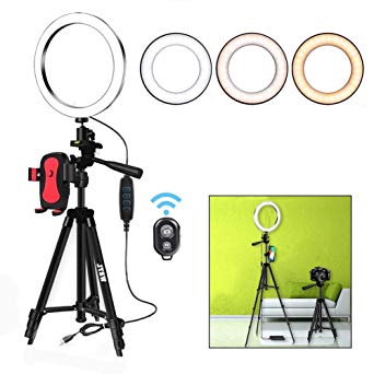 8" Selfie Ring Light with Aluminum Tripod Stand ，Phone Holder & Remote for YouTube/Makeup,Mini Led Camera Light Ring with 3 Light Modes & 11 Brightness for iPhone/Android (Black Upgraded)