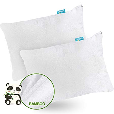 Toddler Pillow Protector 2 Pack, Waterproof Toddler Pillowcase, Smooth Bamboo Terry, Noiseless, Breathable & Hypoallergenic, Fit Pillow Sized 13"x 18" or 14"x19" with Zipper