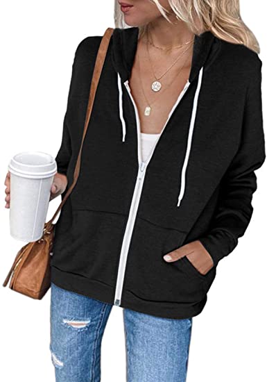 Dokotoo Women's Full Zip Up Hoodie Long Sleeve Hooded Sweatshirts Pockets Jacket Coat for Women