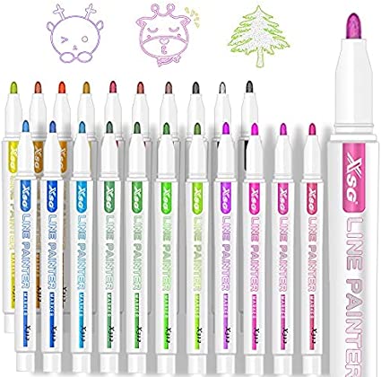 XSG Super Squiggles Outline Markers,22 Colors Super Squiggles Markers,shimmer Markers,outline Markers Double Line Pen,outline Markers Self-outline Metallic Markers,gift For Christmas