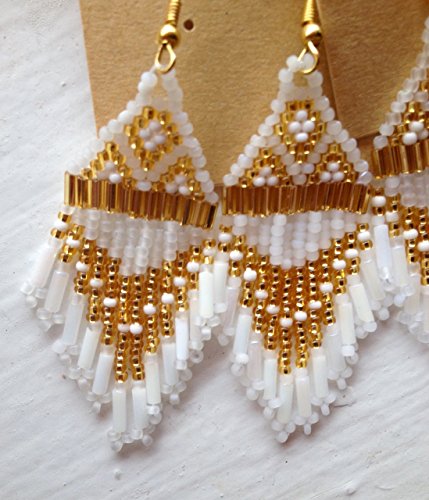 Frosted Gold Native American Inspired Beaded Earrings