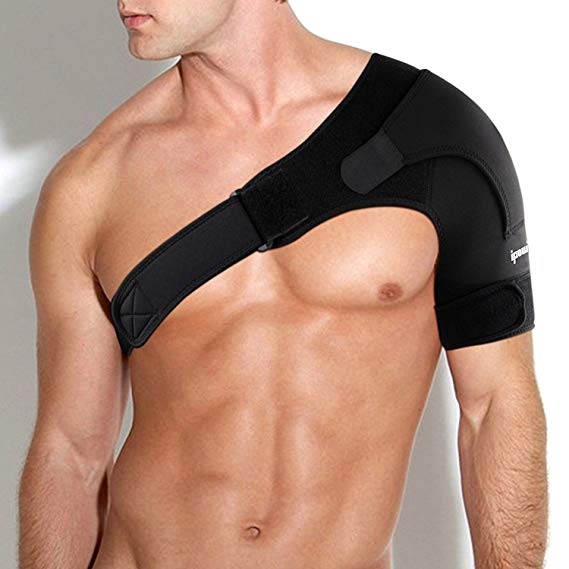 Ipow Adjustable Neoprene Shoulder Support Brace Strap Helps Shoulder Stability, Arthritic Shoulders, Shoulder Dislocation, Unisex, Fits Both Left or Right Shoulder - M