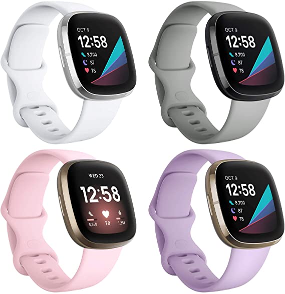 poshei 4 Pack Bands Compatible for Fitbit Versa 3 / Sense for Women and Men,Soft Silicone Sports Bands for Fitbit Versa 3 / Sense Smart Watch