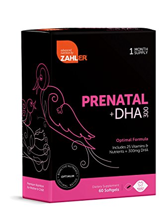 Zahler Prenatal DHA, Premium Prenatal Multivitamin supplement for Mother and Child, Prenatal with DHA supports brain development in babies, Certified Kosher, 60 Softgels