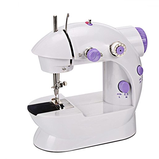 Dtemple Portable Mini Electric Household Sewing Machine with 2-Speed Double thread   4 Bobbins
