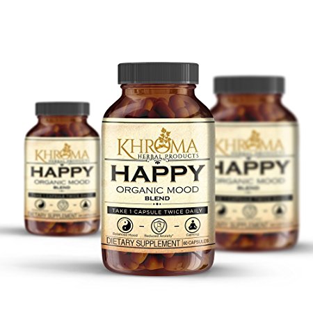 HAPPY Organic Mood Supplement - 60 Vegetarian Capsules - Feel Happy With the Power of Nature