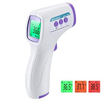 Infrared Non Contact Electronic Thermometer Digital Forehead Thermometer, with 3 Color Backlight and Fever Alarm, Accurate and Fast Measurement (White)